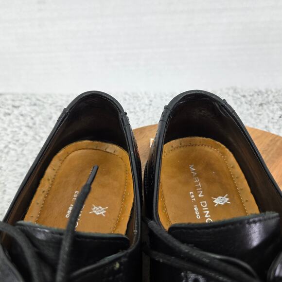 Martin Dingman Men 10.5 Black Leather Wingtip Medallion Brogue Oxford Dress Shoe